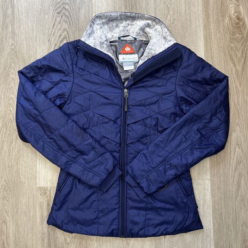 Columbia Puffer Jacket Womens XS Blue Omni Heat Interchange Fleece Neck Full Zip